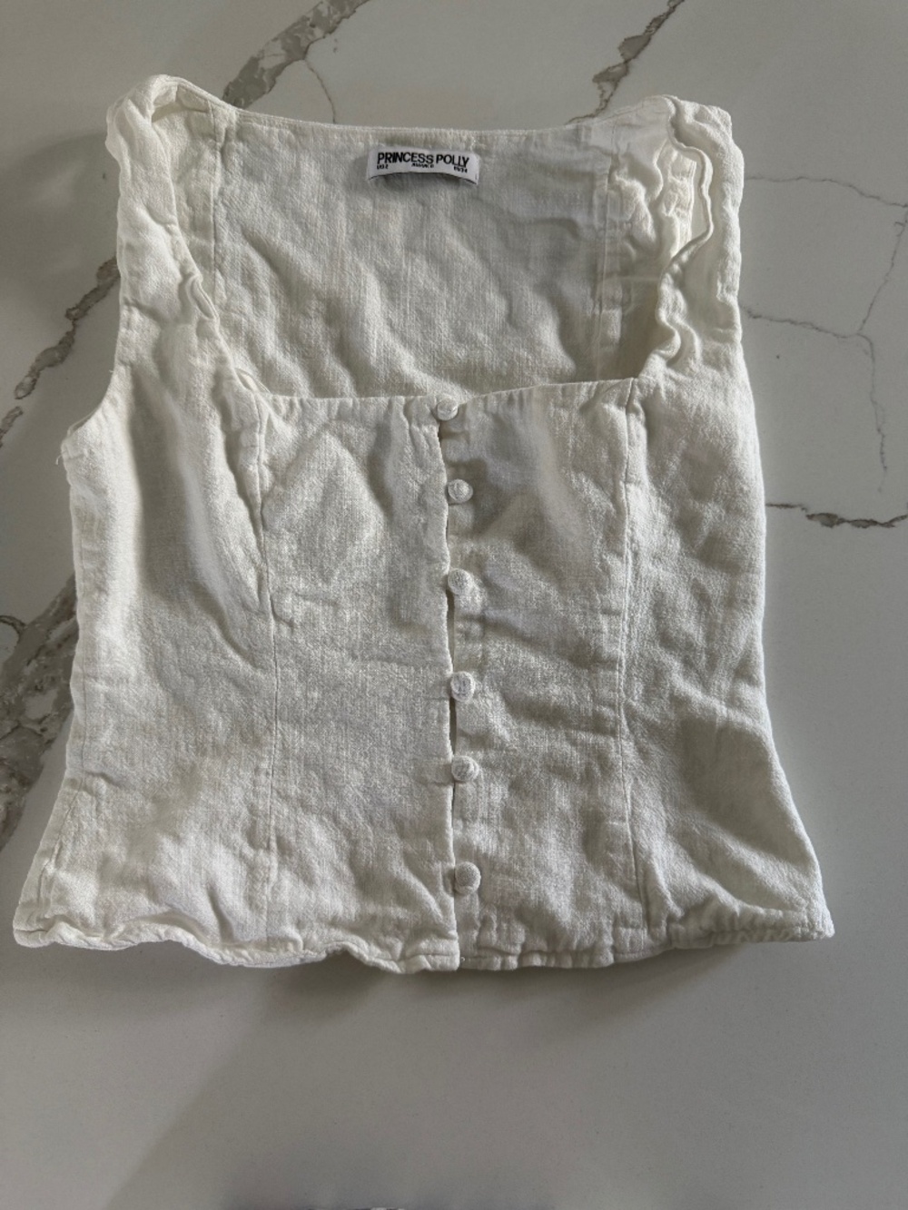 Princess Polly White Tailored Vest Top Shirt - Button Front - Size 2